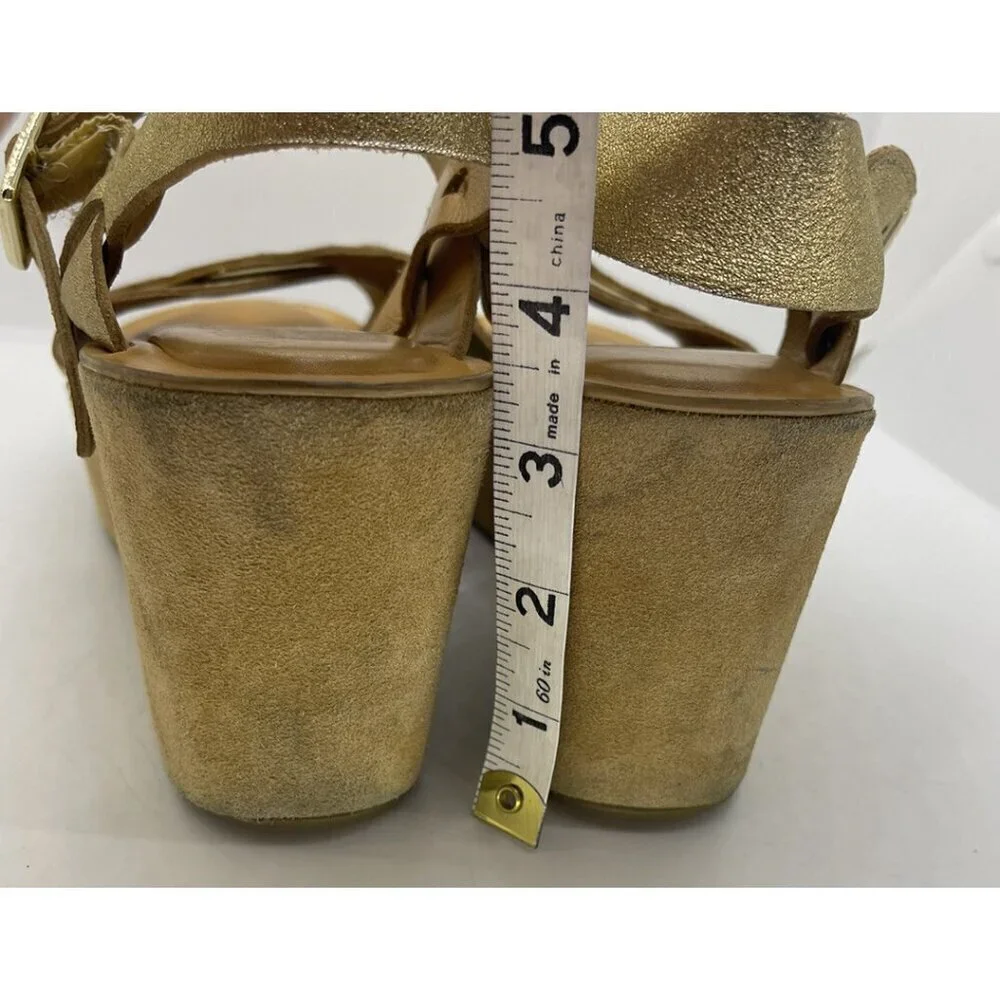 Kork Ease Ava Classic Wedge Sandal Leather Women Sz 10 Platform Shoes K1082 Gold